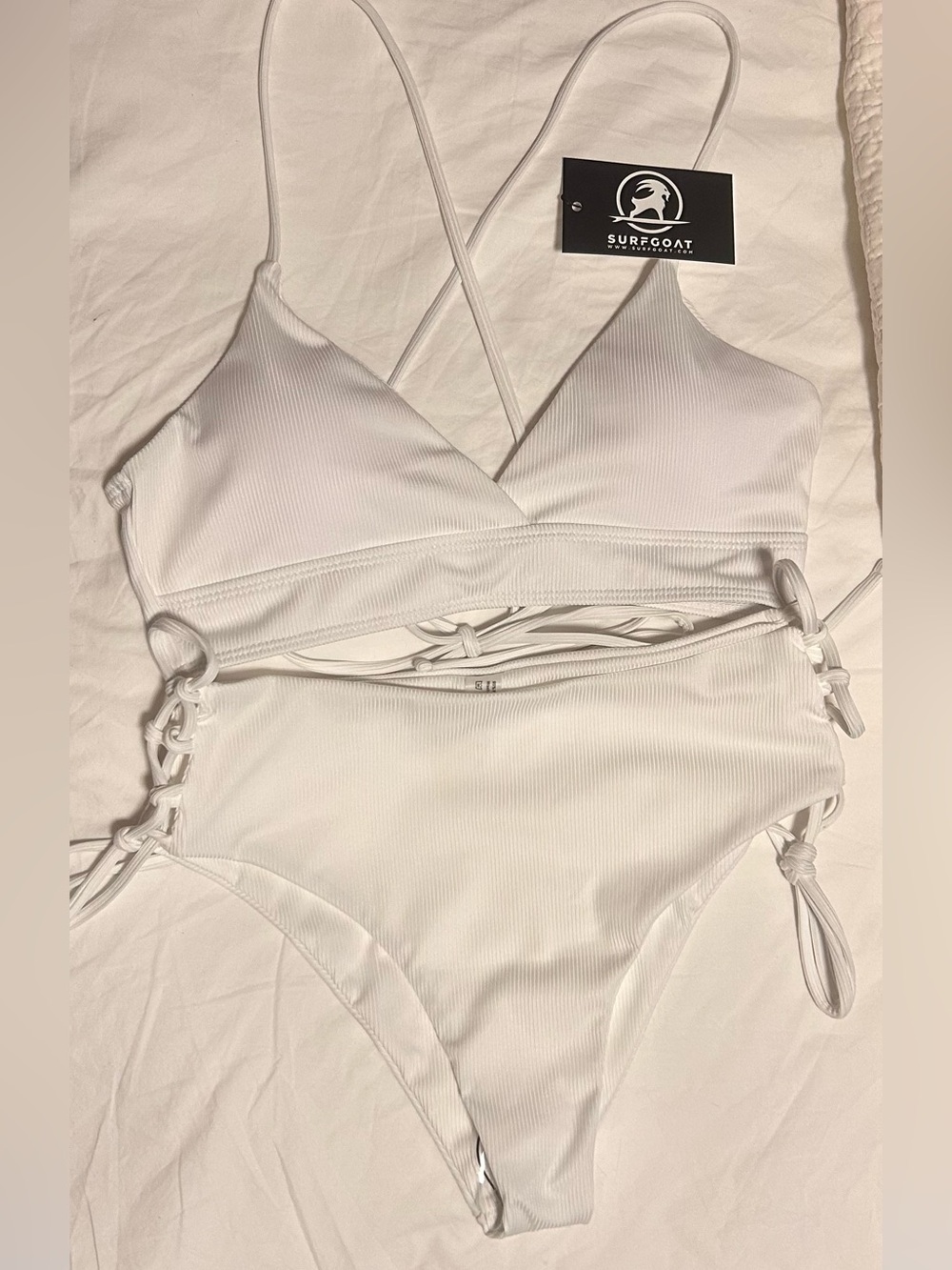 NWT Ribbed adjustable white bikini